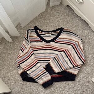 American Eagle Outfitters Multicolor Striped V-Neck Sweater